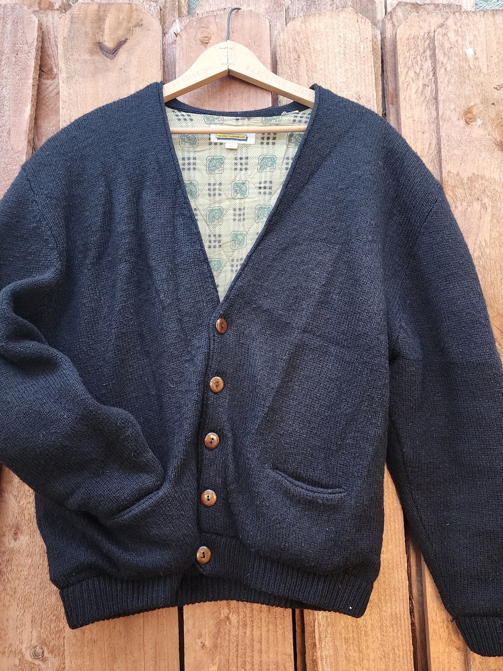 Vintage Creeks The Great Cardigan Line Quilt Lined Knit Sweater Black Small